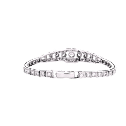 14k White Gold 2.50ctw Round Brilliant Diamond Art Deco Cluster Bracelet — left three-quarter angle