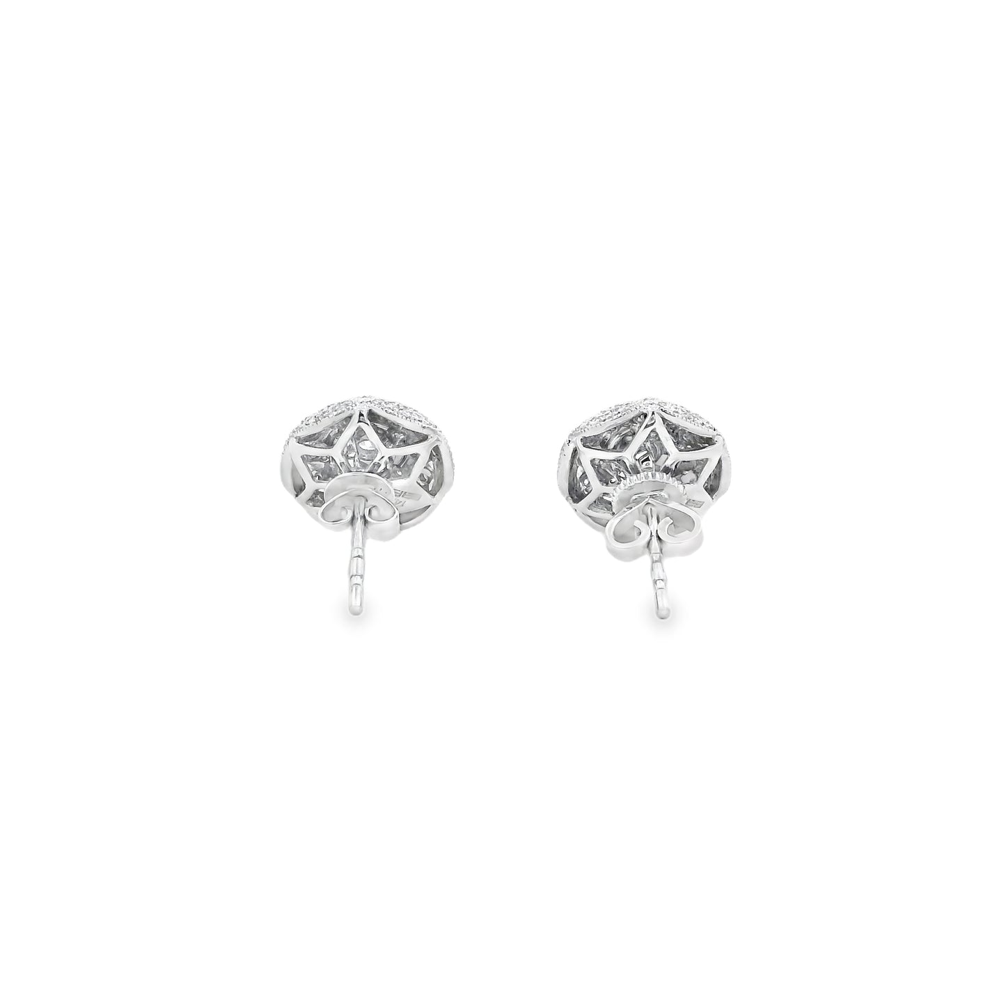 Effy 14k White Gold 0.50ctw Round Brilliant Diamond Pavé Button Stud Earrings — left three-quarter angle