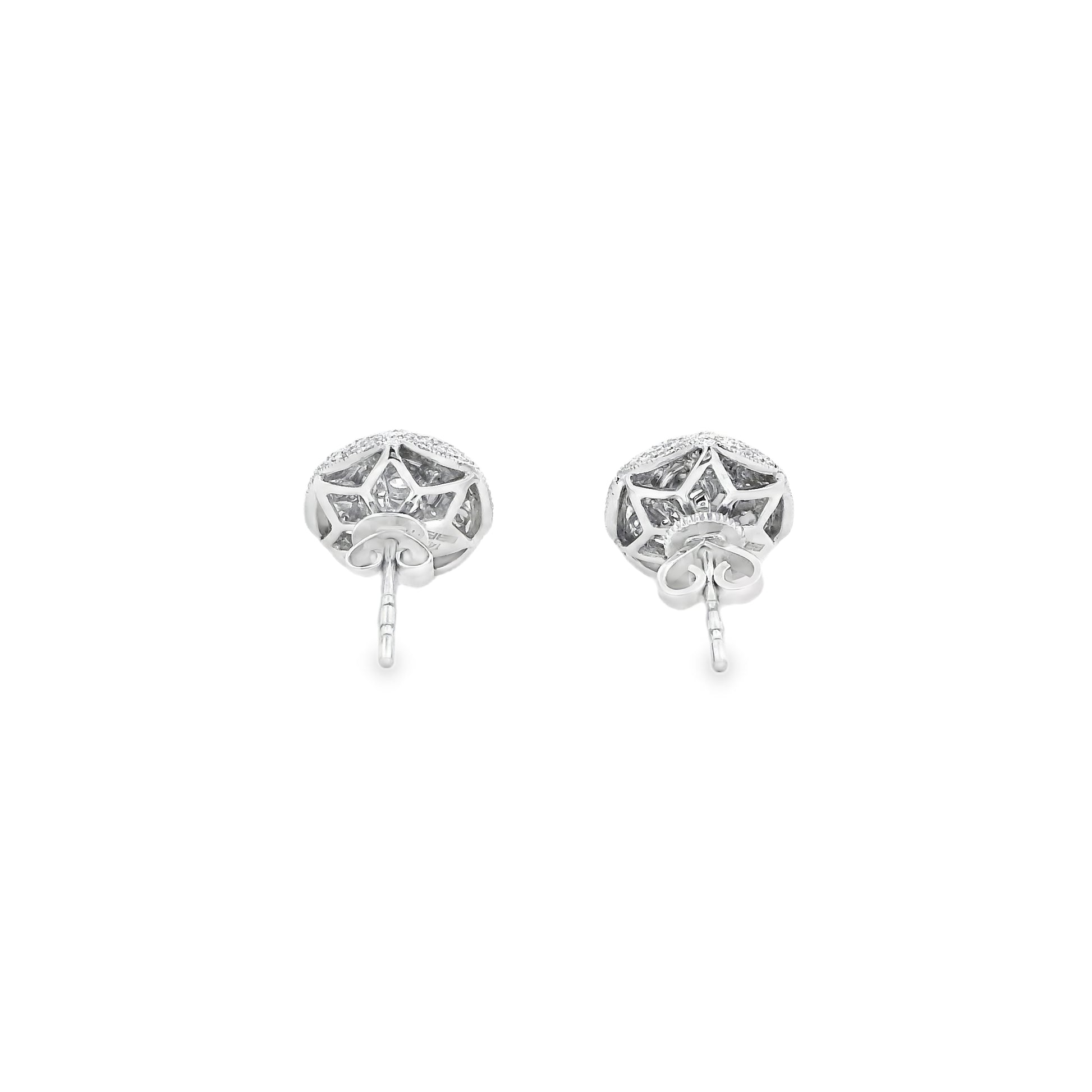 Effy 14k White Gold 0.50ctw Round Brilliant Diamond Pavé Button Stud Earrings — left three-quarter angle