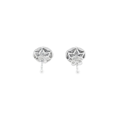 Effy 14k White Gold 0.50ctw Round Brilliant Diamond Pavé Button Stud Earrings — left three-quarter angle