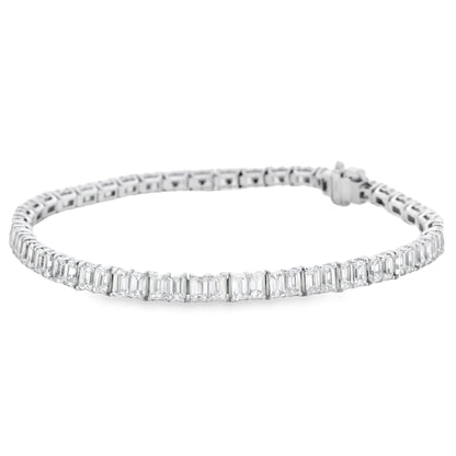 18k White Gold 6.80ctw Emerald Cut Diamond Tennis Bracelet — left three-quarter angle