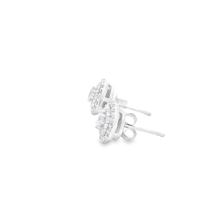 18k White Gold 1.3ctw Round Brilliant Diamond Cluster Stud Earrings — left three-quarter angle