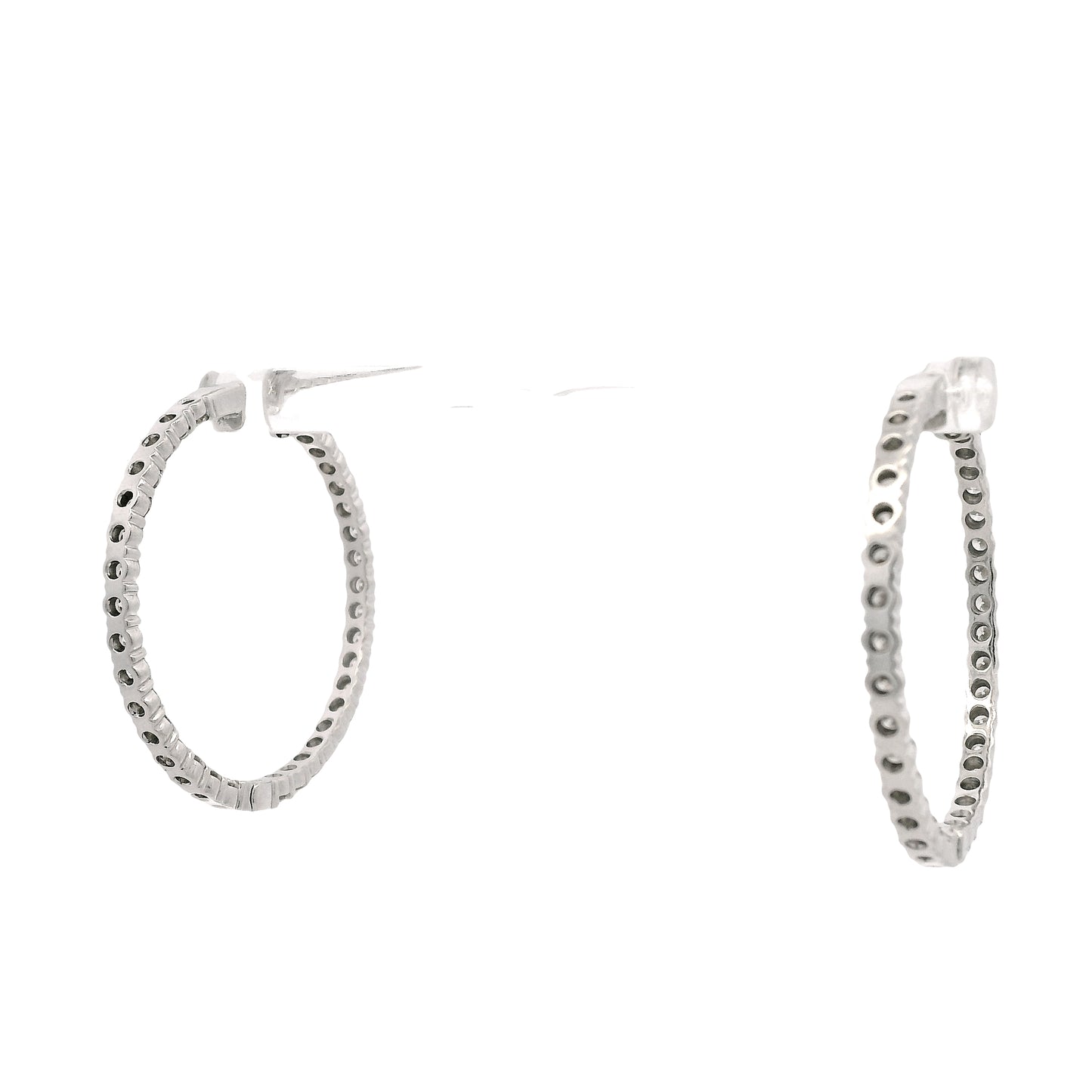18k White Gold 4.00ctw Round Brilliant Natural Diamond Inside-Out Hoop Earrings — left three-quarter angle