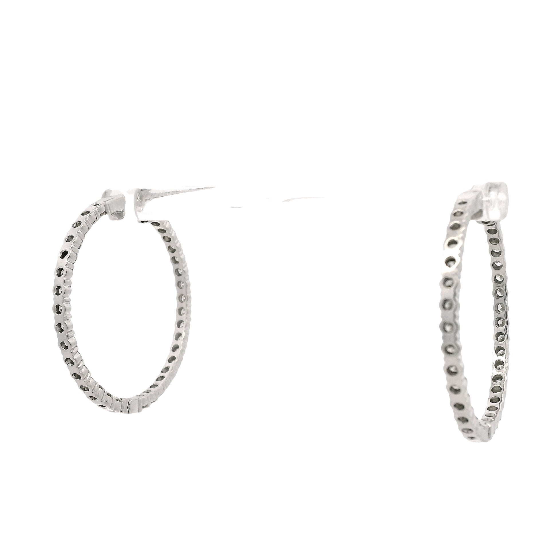 18k White Gold 4.00ctw Round Brilliant Natural Diamond Inside-Out Hoop Earrings — left three-quarter angle