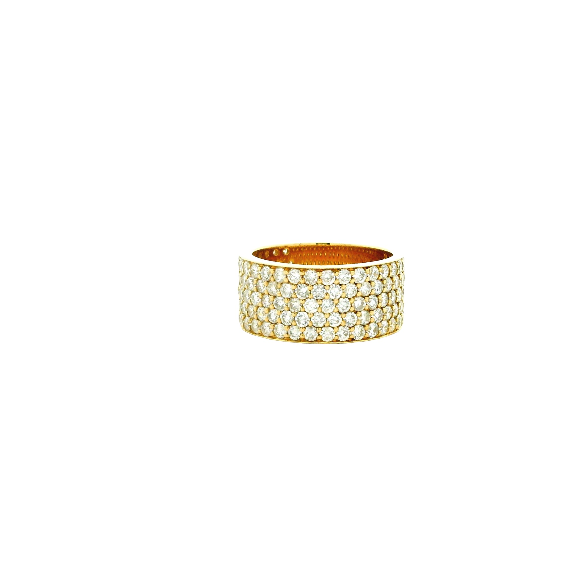 14k Yellow Gold 3.61ctw Round Brilliant Diamond White Pavé Dome Ring — left three-quarter angle