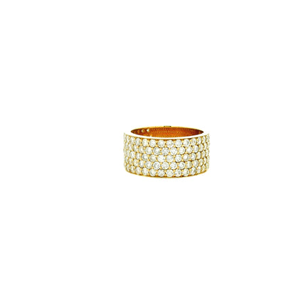 14k Yellow Gold 3.61ctw Round Brilliant Diamond White Pavé Dome Ring — left three-quarter angle