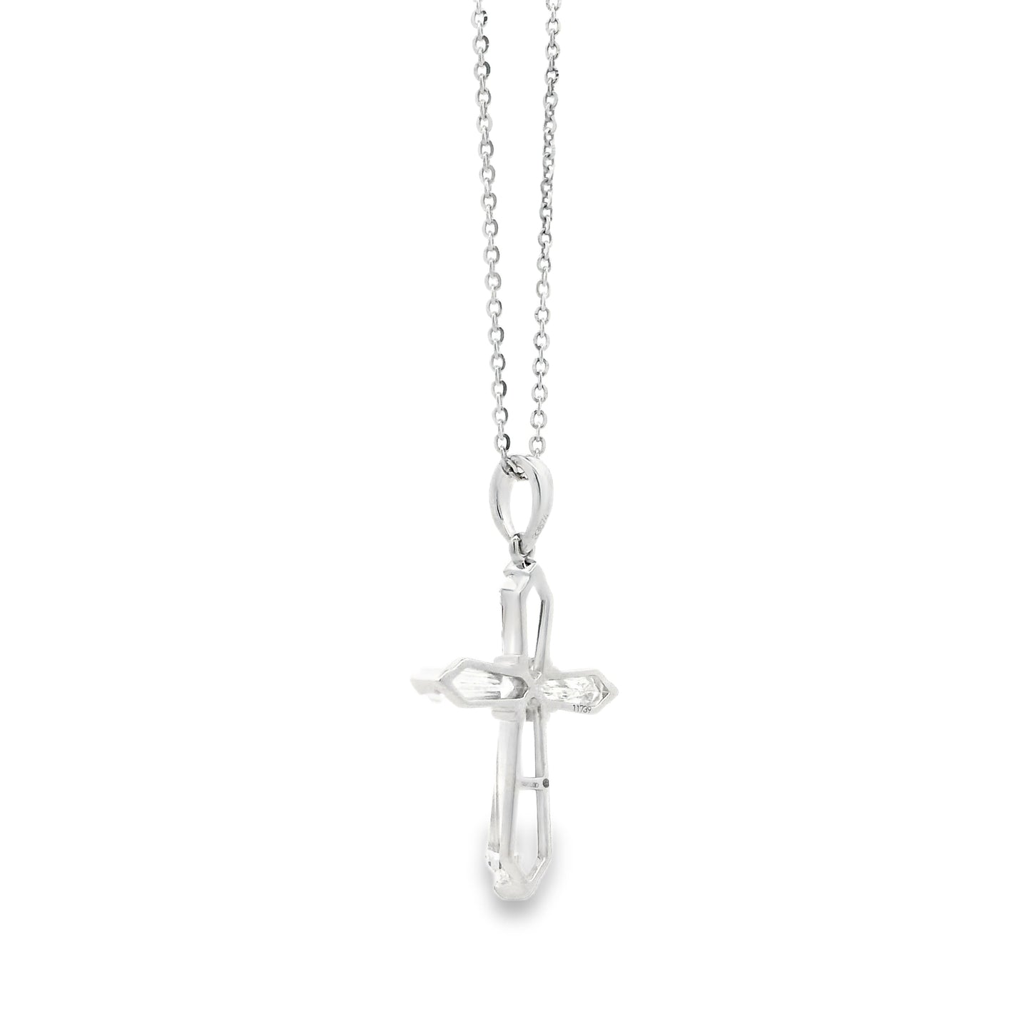 14k White Gold Lab-Grown Diamond Marquise Cross Pendant Necklace 17" — left three-quarter angle