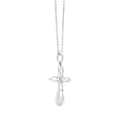 14k White Gold Lab-Grown Diamond Marquise Cross Pendant Necklace 17" — left three-quarter angle