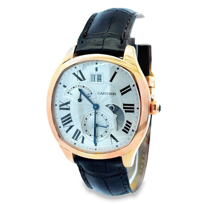 Cartier Drive de Cartier 40mm Silver Guilloché Dial 18k Rose Gold Watch — left side three-quarter view