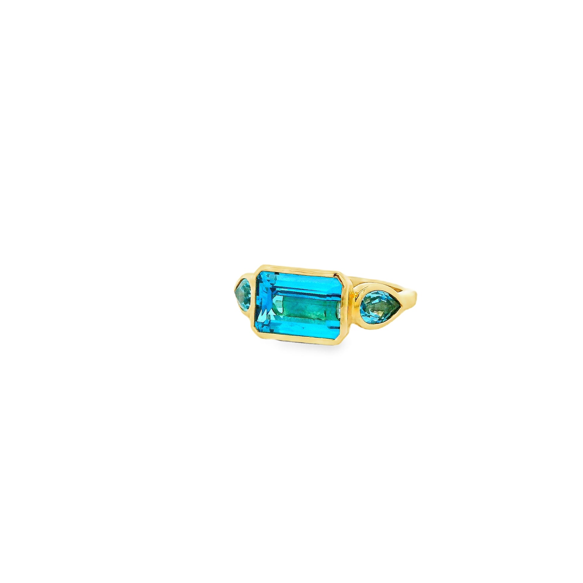 Gabriel and Co. 14k Yellow Gold 5.20ctw Swiss Blue Topaz Signet Ring — left three-quarter angle