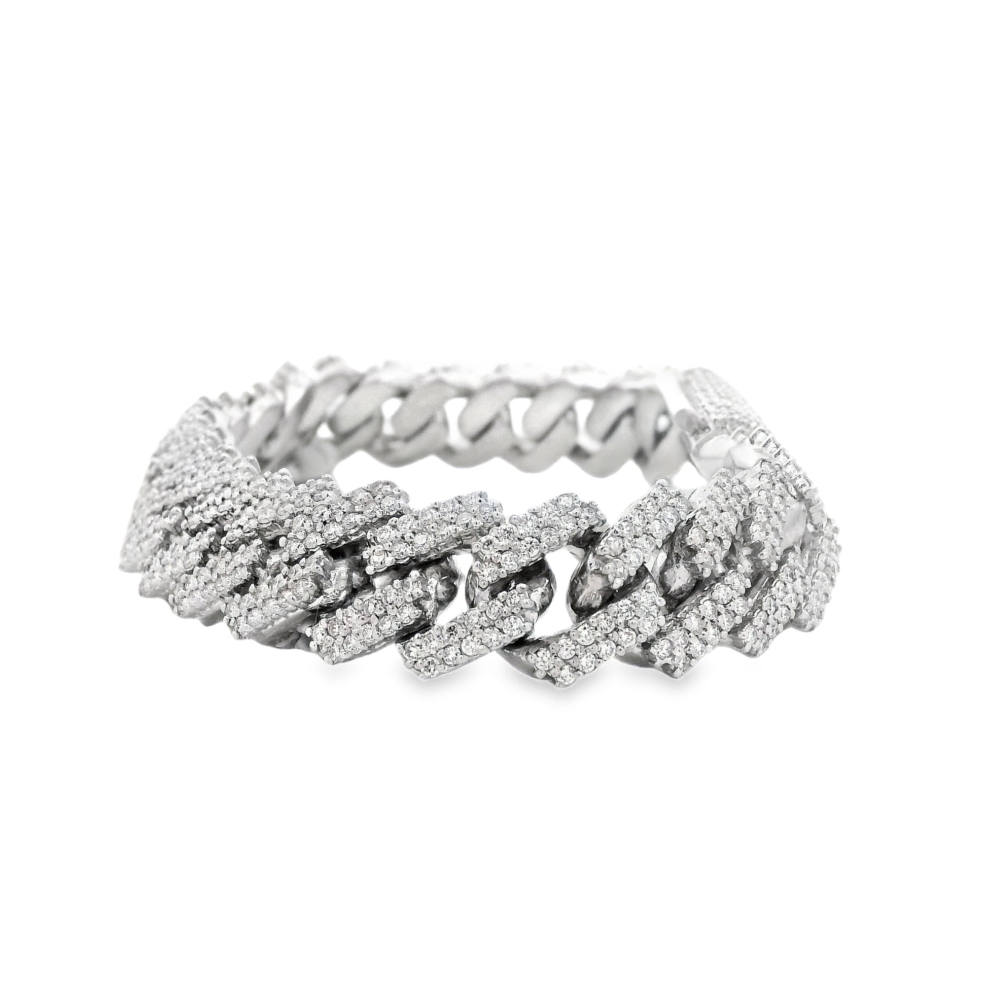 10k White Gold 13.35ctw Natural Diamond Cuban Chain Link Bracelet — left three-quarter angle