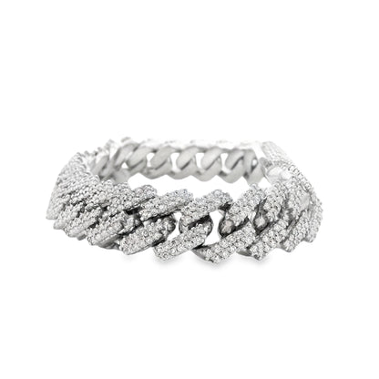 10k White Gold 13.35ctw Natural Diamond Cuban Chain Link Bracelet — left three-quarter angle