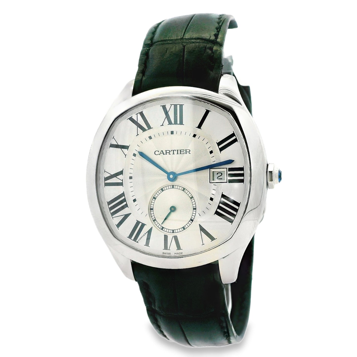 Cartier Drive De Cartier WSNM0004 40x41mm Silver Guilloché Dial Stainless Steel Watch — left side three-quarter view