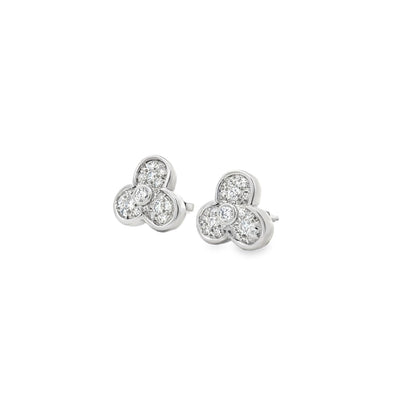 14k White Gold 1.00ctw Round Diamond Floral Cluster Earrings — left three-quarter angle