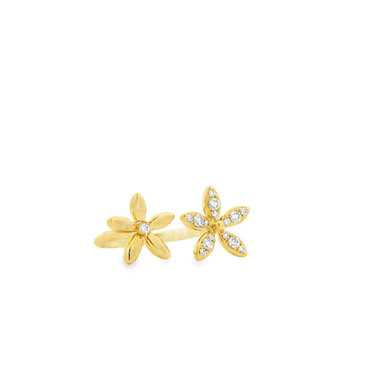 Gabriel and Co. 14k Yellow Gold 0.23ctw Diamond Floral Open Ring — left three-quarter angle