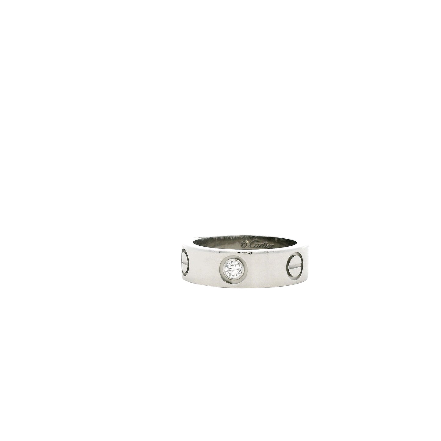 Cartier Platinum Love Ring with Diamond — left three-quarter angle