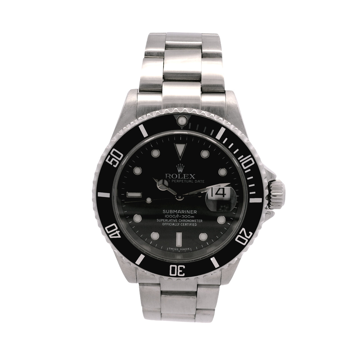 Rolex 16610 Submariner 40mm Black Dial Stainless Steel Watch — left side three-quarter view