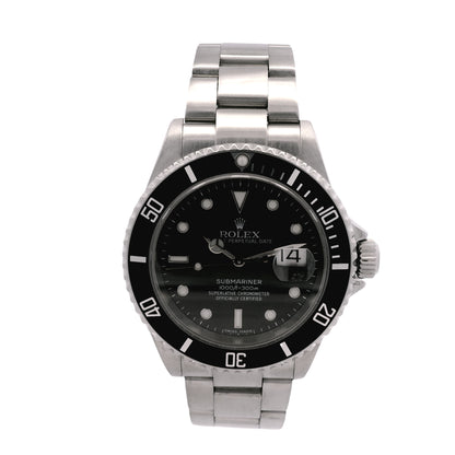 Rolex 16610 Submariner 40mm Black Dial Stainless Steel Watch — left side three-quarter view