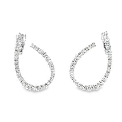 18k White Gold 6.14ctw Round Brilliant Diamond Hoop Earrings — left three-quarter angle