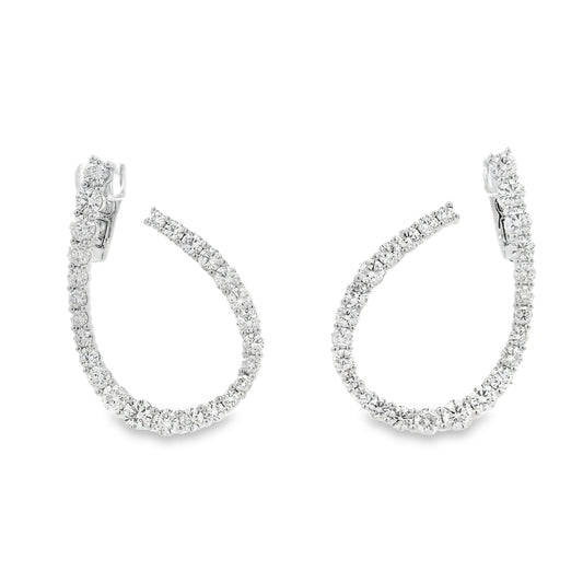 18k White Gold 6.14ctw Round Brilliant Diamond Hoop Earrings — left three-quarter angle