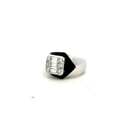 18k White Gold 1.39ctw Round Brilliant and Baguette Diamond Black Accent Cocktail Ring — left three-quarter angle