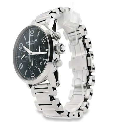 Montblanc 7069 Timewalker 42mm Black Dial Stainless Steel Watch — left side three-quarter view