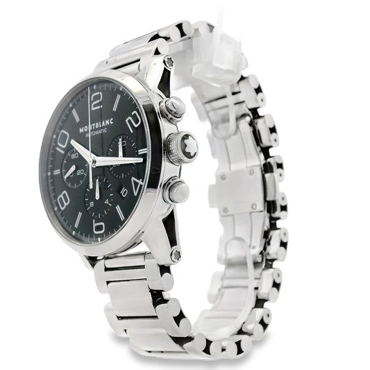 Montblanc 7069 Timewalker 42mm Black Dial Stainless Steel Watch — left side three-quarter view
