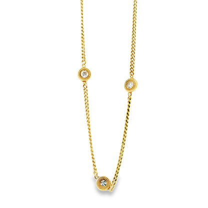 18k Yellow Gold 0.30ctw Round Brilliant Diamond Bezel Set Curb Chain Necklace — left three-quarter angle