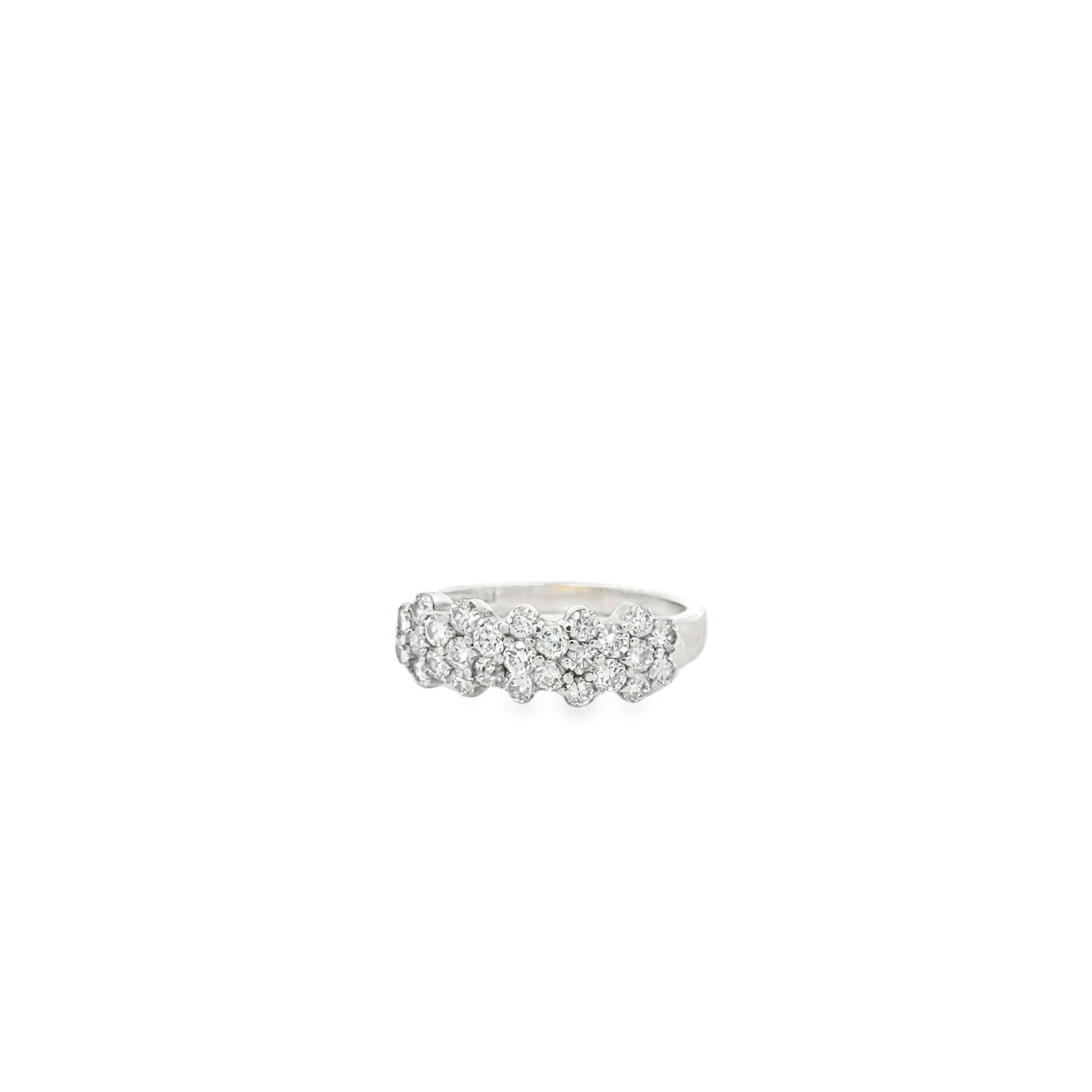 14k White Gold 2ctw Round Diamond Cluster Pavé Cocktail Ring — left three-quarter angle