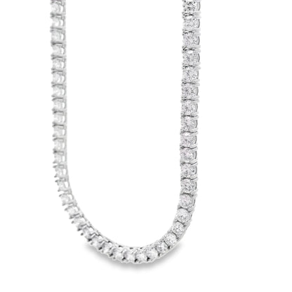 14k White Gold 14.05ctw Round Brilliant Diamond Tennis Necklace 16"-18" — left three-quarter angle