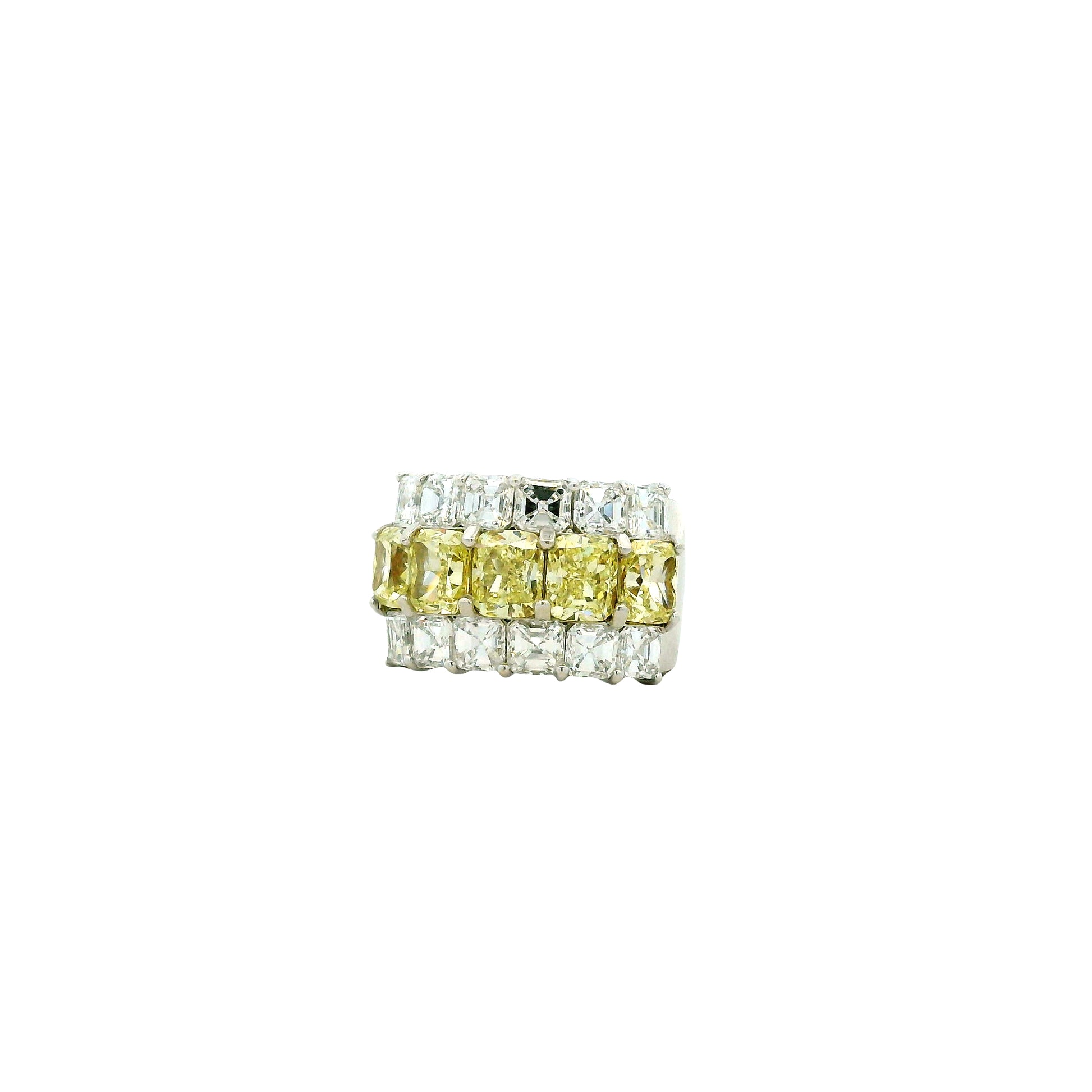 18k Two-Tone 3.99ctw Asscher Cut Diamond Eternity Band Ring — left three-quarter angle