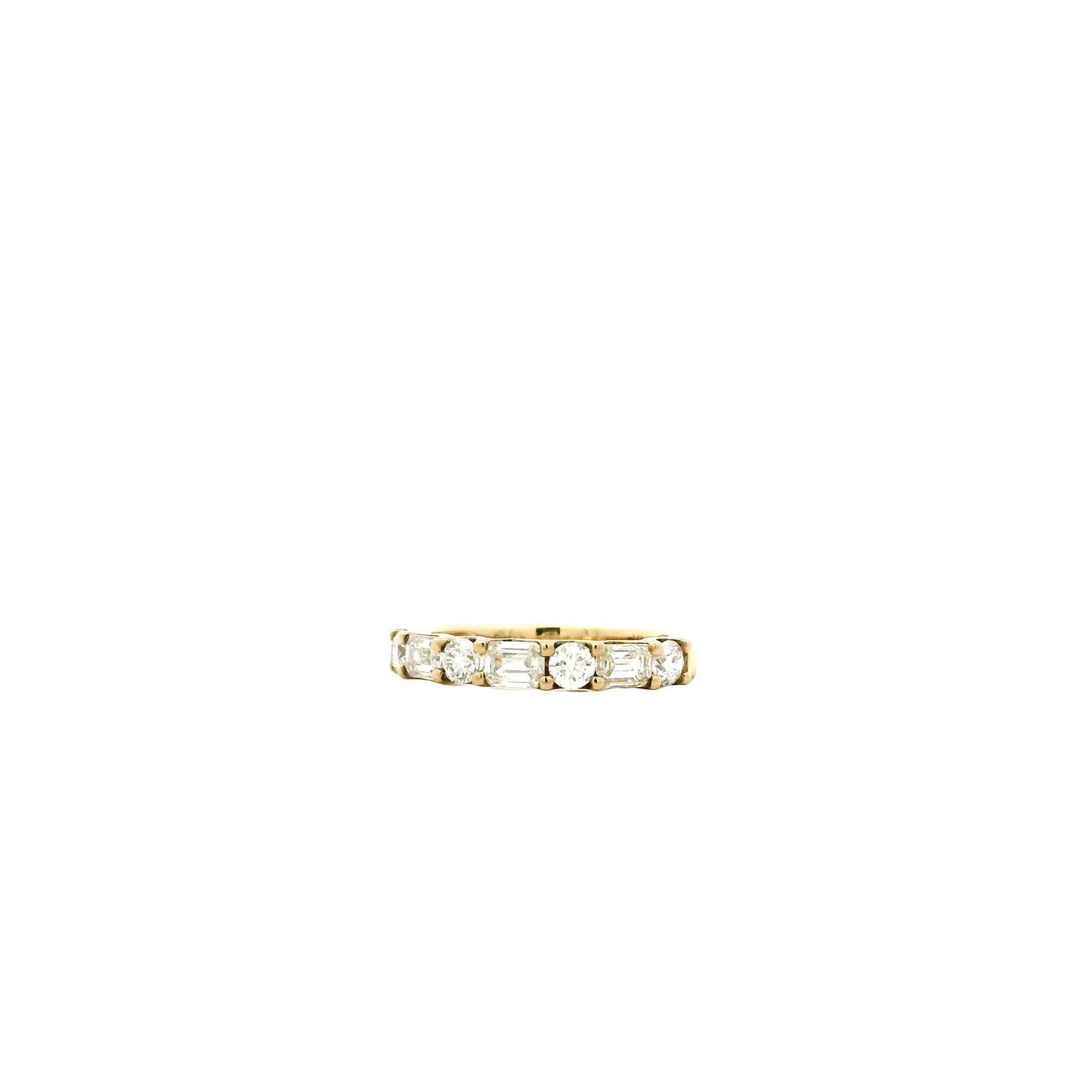 14k Yellow Gold 0.80ct Emerald Cut and 0.50ctw Round Brilliant Diamond Halfway Band Ring — left three-quarter angle