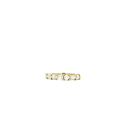 14k Yellow Gold 0.80ct Emerald Cut and 0.50ctw Round Brilliant Diamond Halfway Band Ring — left three-quarter angle