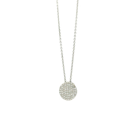 18k White Gold 0.55ctw Round Brilliant Diamond Pavé Button Pendant Necklace — left three-quarter angle