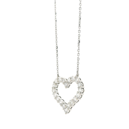 14k White Gold 2.00ctw Round Brilliant Diamond Pavé Heart Pendant Necklace — left three-quarter angle