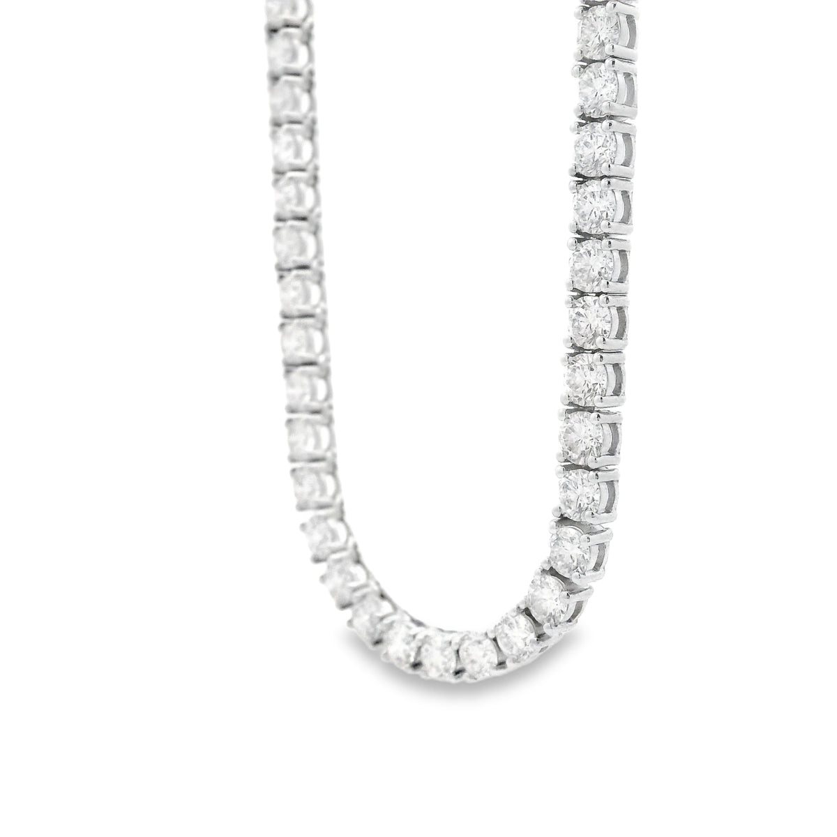 14k White Gold 13.72ctw Round Brilliant Diamond Tennis Necklace 17" — left three-quarter angle