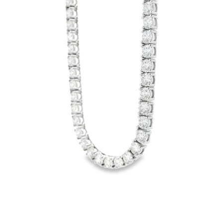 14k White Gold 13.72ctw Round Brilliant Diamond Tennis Necklace 17" — left three-quarter angle