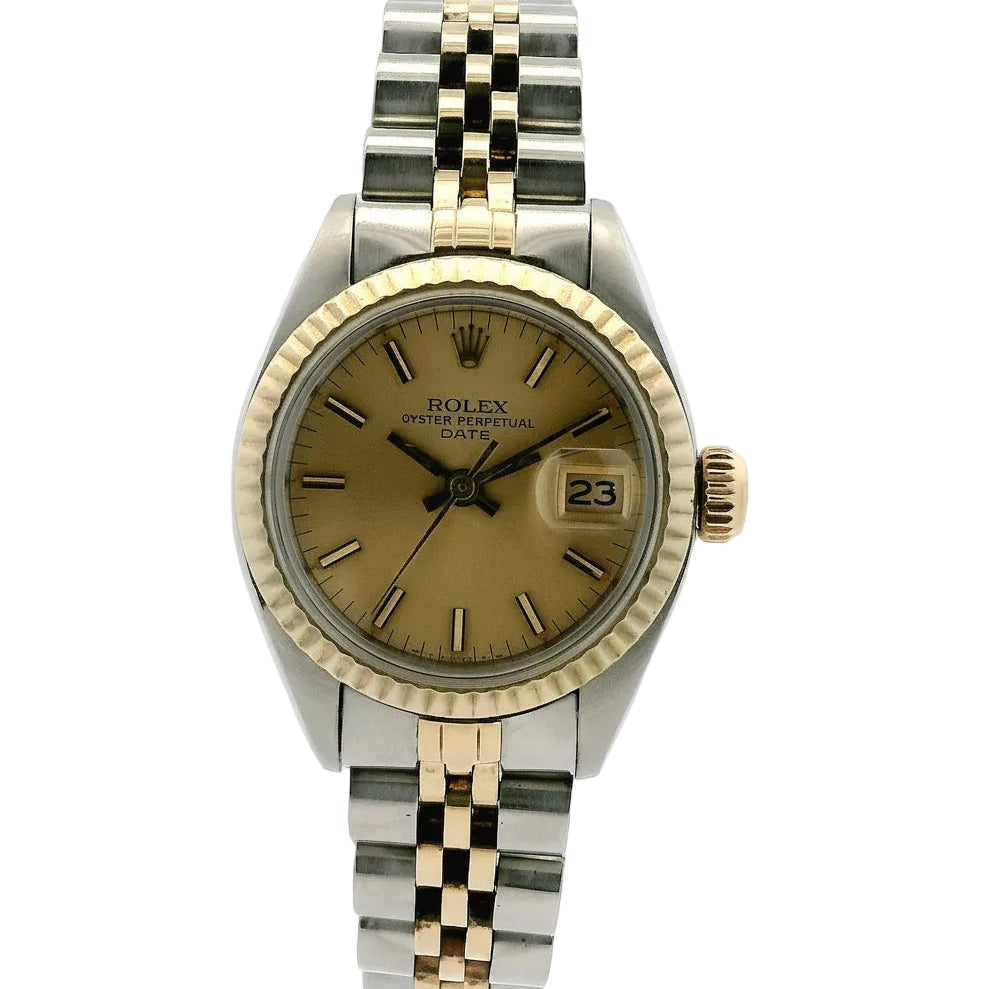 Rolex 6917 Oyster Perpetual Datejust 26mm Champagne Dial Two-Tone Watch — left side three-quarter view