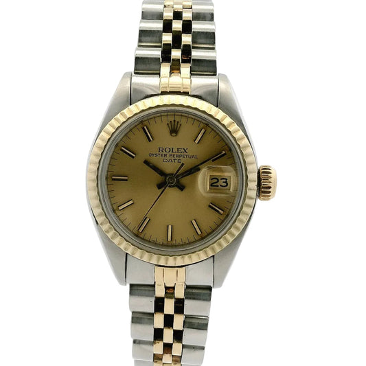 Rolex 6917 Oyster Perpetual Datejust 26mm Champagne Dial Two-Tone Watch — left side three-quarter view