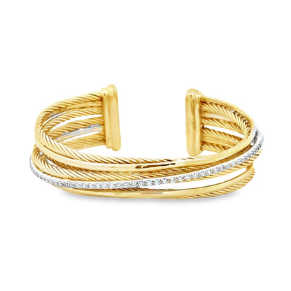 David Yurman 18k Two-Tone Crossover Collection Diamond Cuff Bracelet — left side three-quarter view