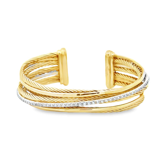 David Yurman 18k Two-Tone Crossover Collection Diamond Cuff Bracelet — left side three-quarter view