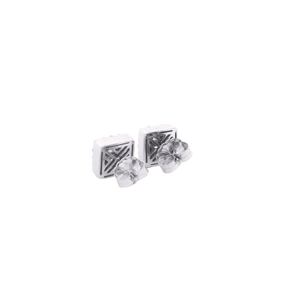 14k White Gold Baguette and Round Diamond Cluster Stud Earrings — left side three-quarter view