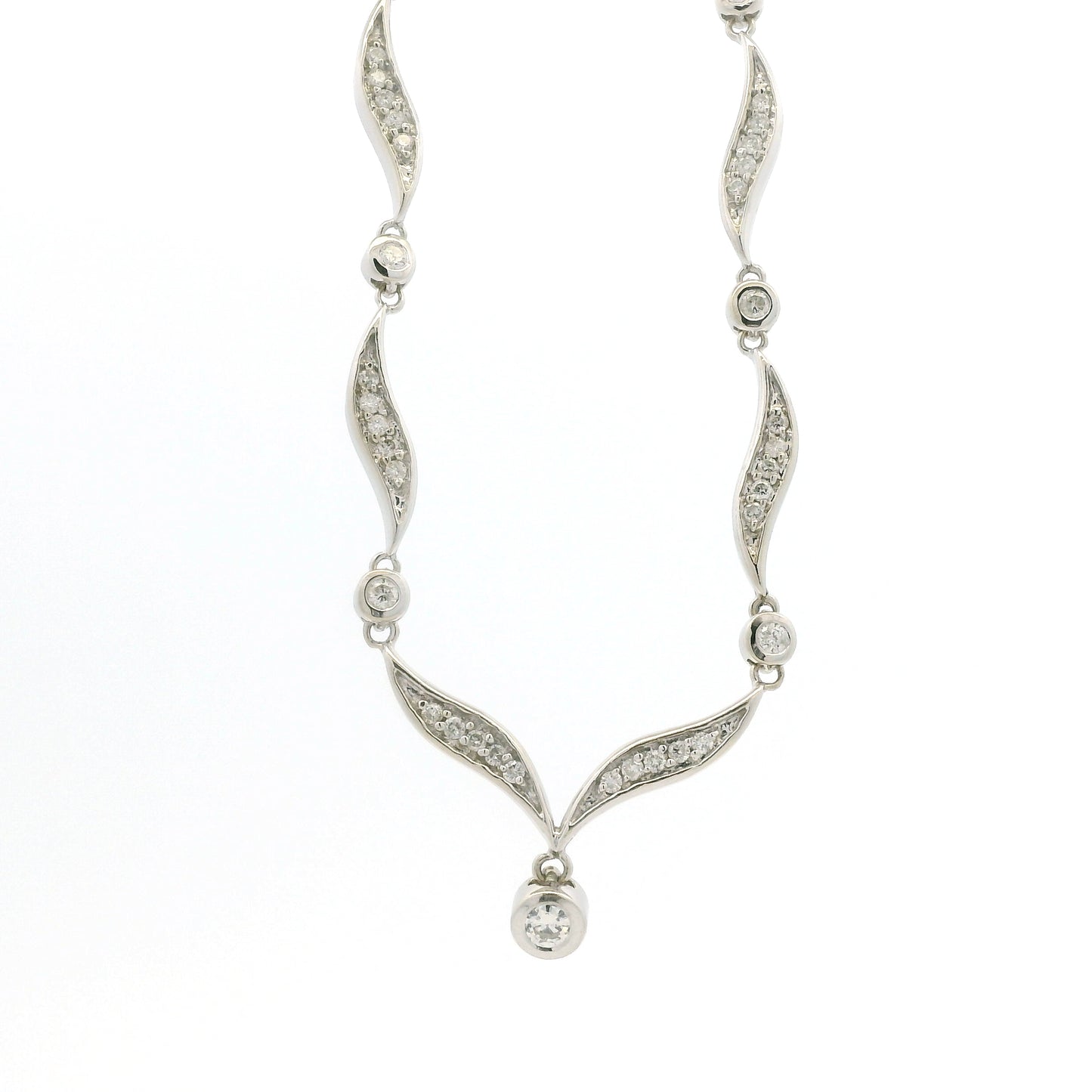 14k White Gold 0.90ctw Round Brilliant Diamond V-Shaped Necklace — left side three-quarter view