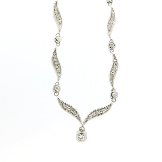 14k White Gold 0.90ctw Round Brilliant Diamond V-Shaped Necklace — left side three-quarter view