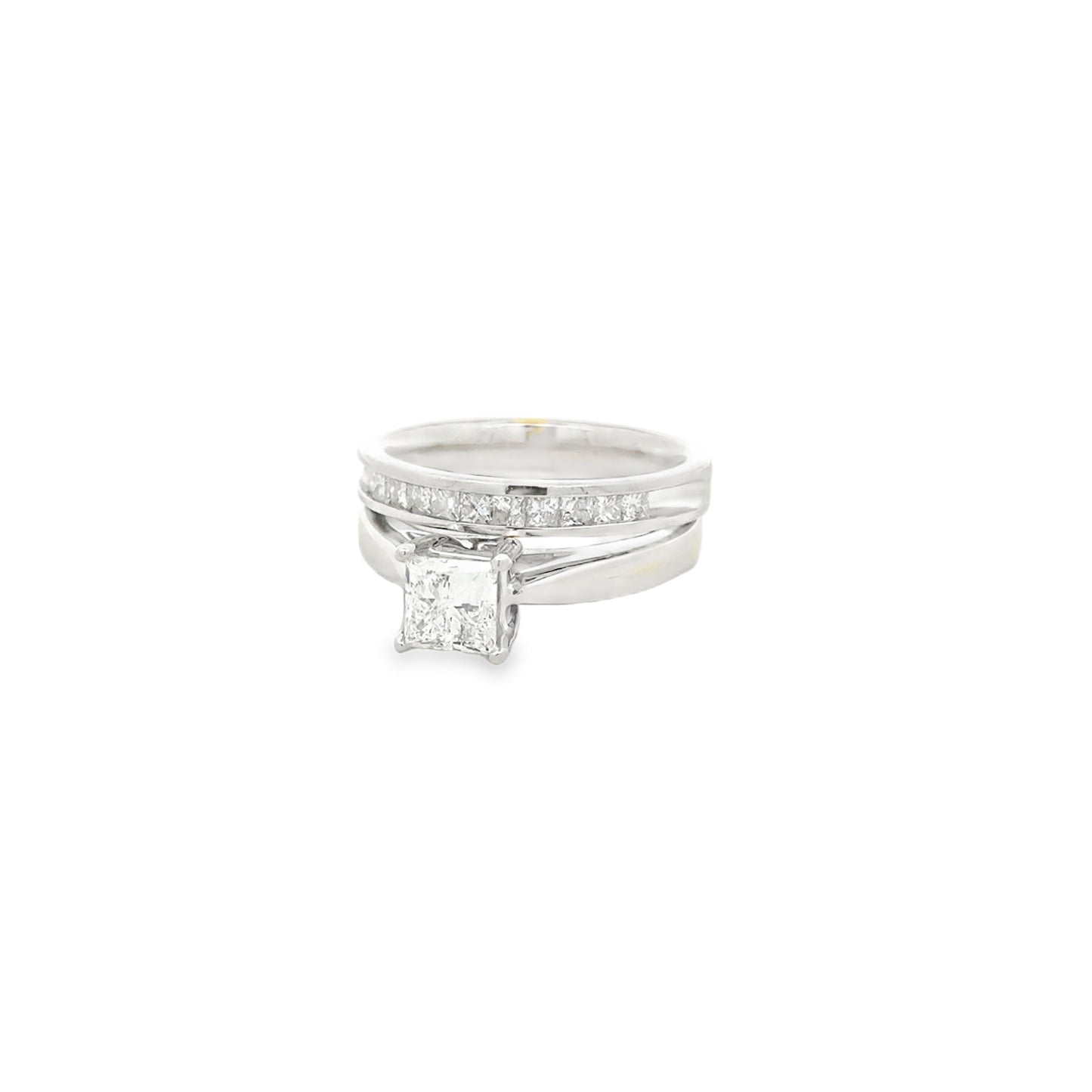 14k White Gold 0.96ct Princess Cut Diamond Solitaire Engagement Ring — left three-quarter angle