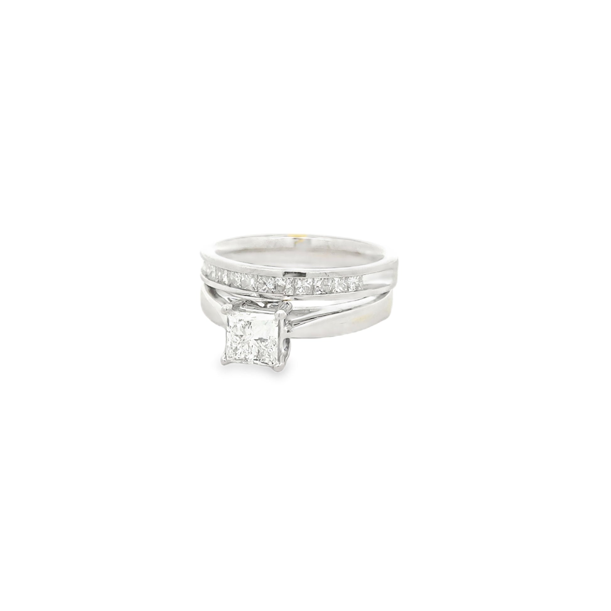 14k White Gold 0.96ct Princess Cut Diamond Solitaire Engagement Ring — left three-quarter angle