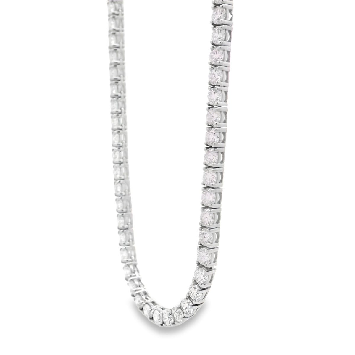 14k White Gold 11.76ctw Round Brilliant Diamond Tennis Necklace 18" — left three-quarter angle