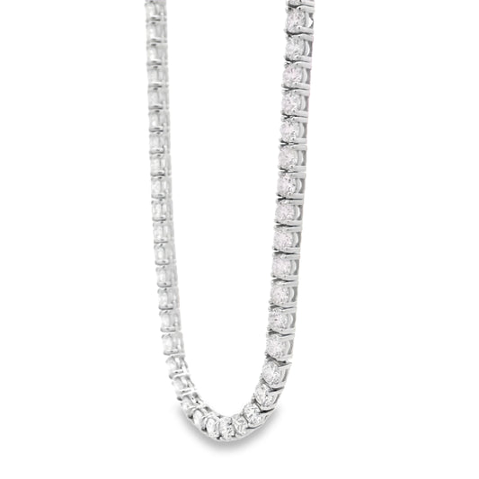 14k White Gold 11.76ctw Round Brilliant Diamond Tennis Necklace 18" — left three-quarter angle
