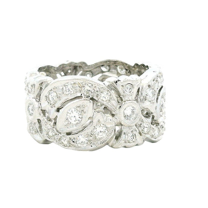 14k White Gold 1.5ctw Vintage-Style Pavé Diamond Filigree Ring — left three-quarter angle