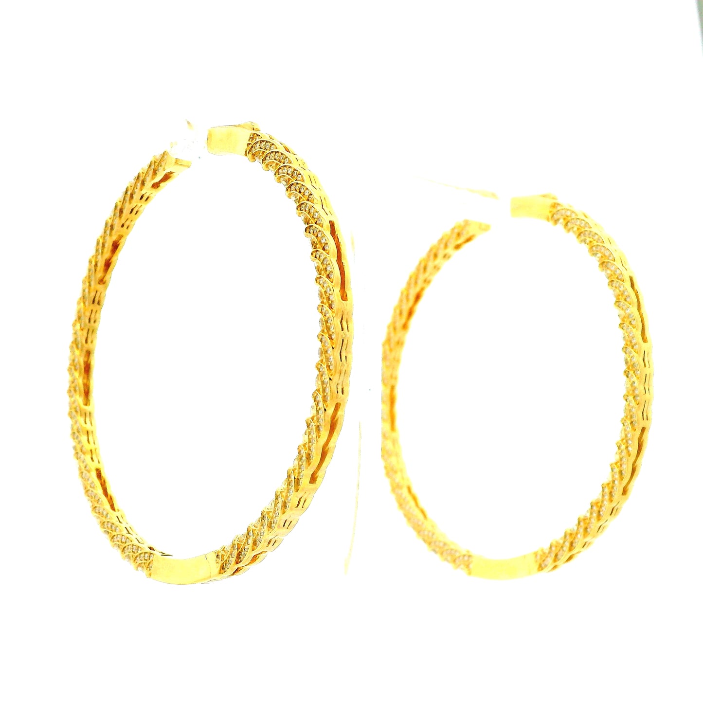 14k Yellow Gold 11.70ctw Round Diamond Inside Out Hoop Earrings — left three-quarter angle